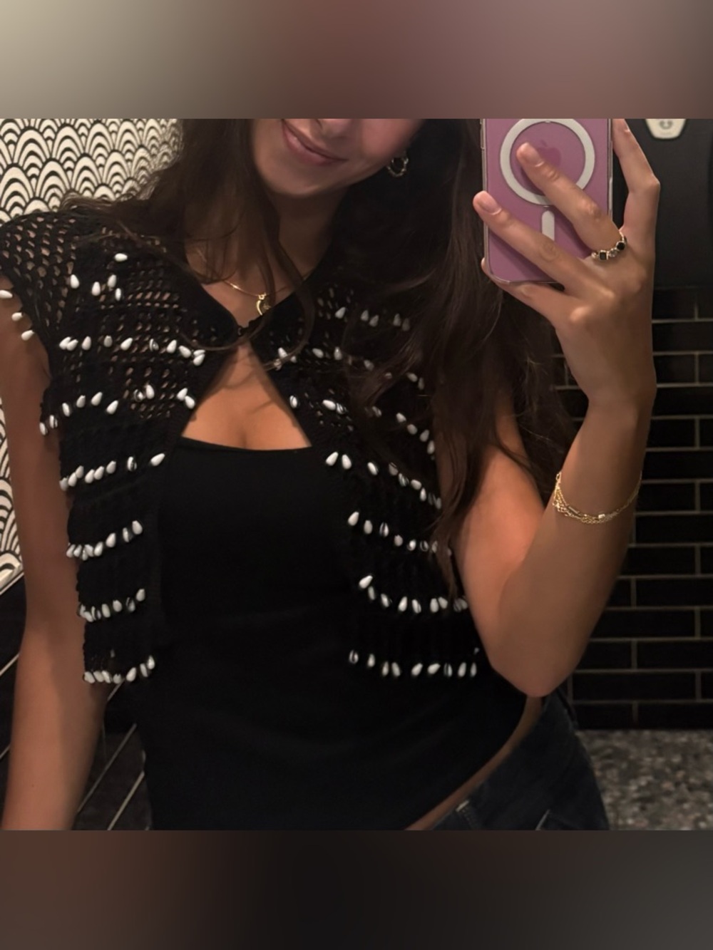 Nanette Lepore Vintage Beaded Crochet Top (Size S)